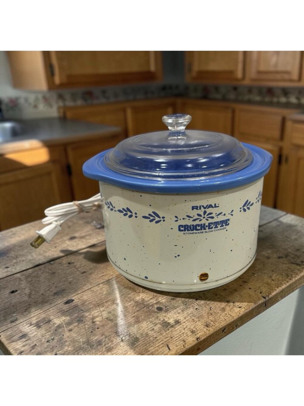 Vintage Rival Crock-Ette Stoneware SLow Cooker 1 Qt Blue Cottagecore Country